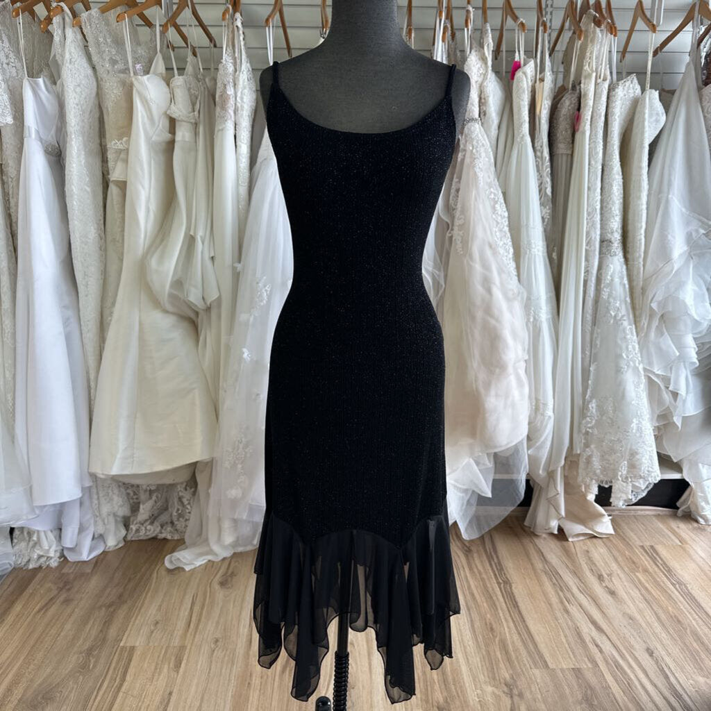 Onyx Nite Black Shimmer Ruffle Hem Midi Dress 14