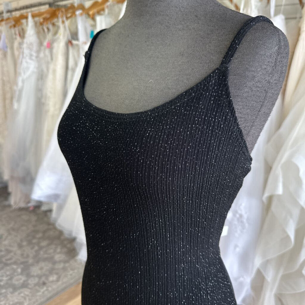 Onyx Nite Black Shimmer Ruffle Hem Midi Dress 14