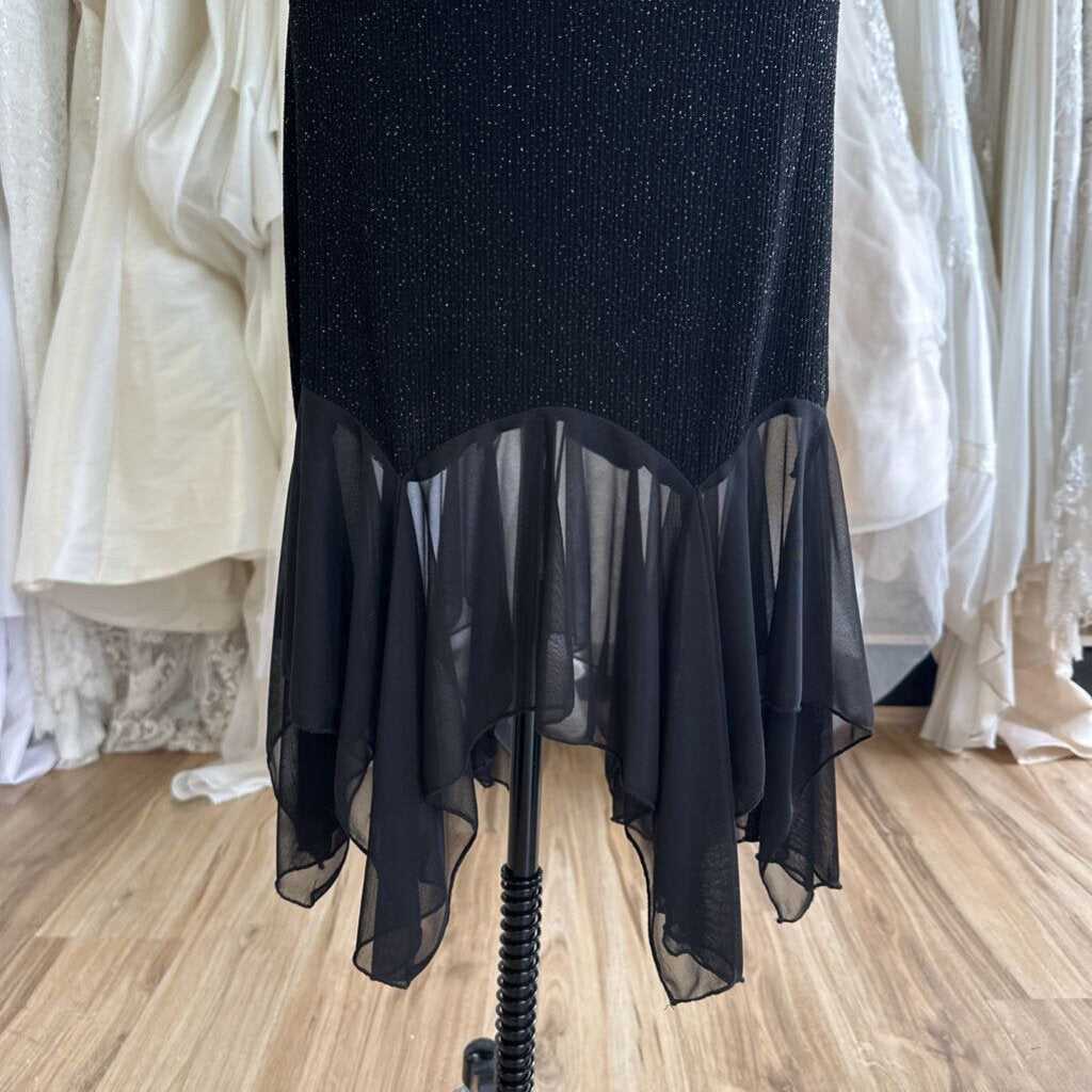 Onyx Nite Black Shimmer Ruffle Hem Midi Dress 14