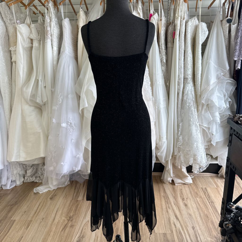 Onyx Nite Black Shimmer Ruffle Hem Midi Dress 14