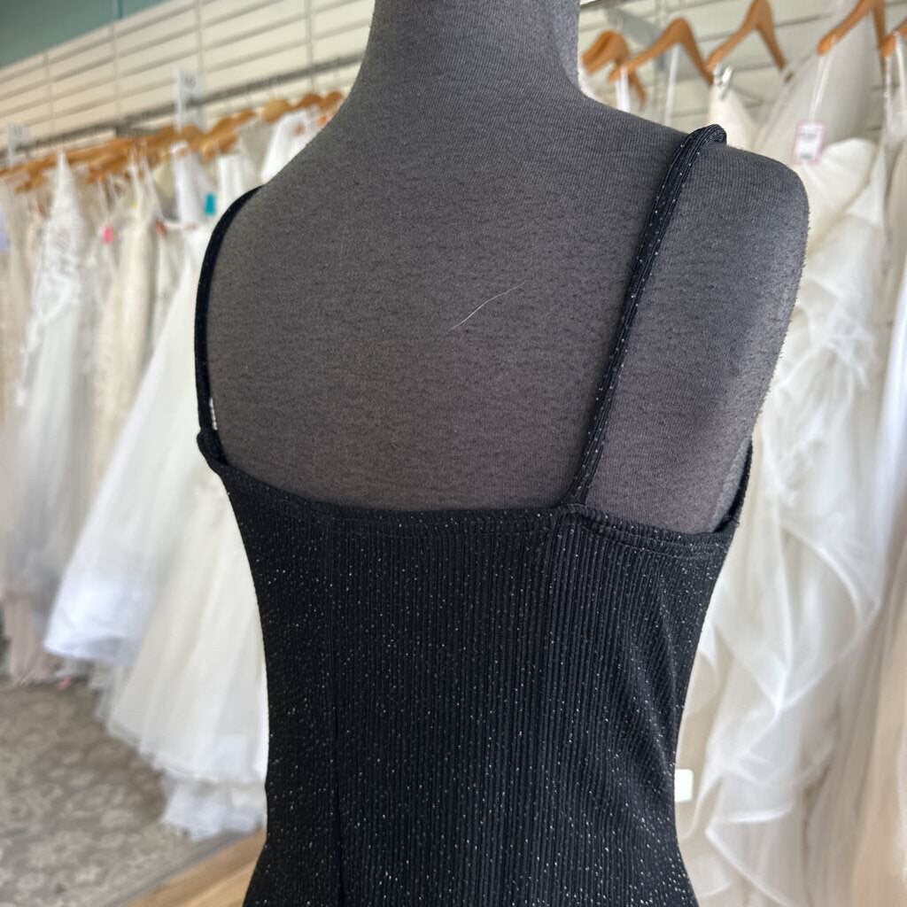 Onyx Nite Black Shimmer Ruffle Hem Midi Dress 14