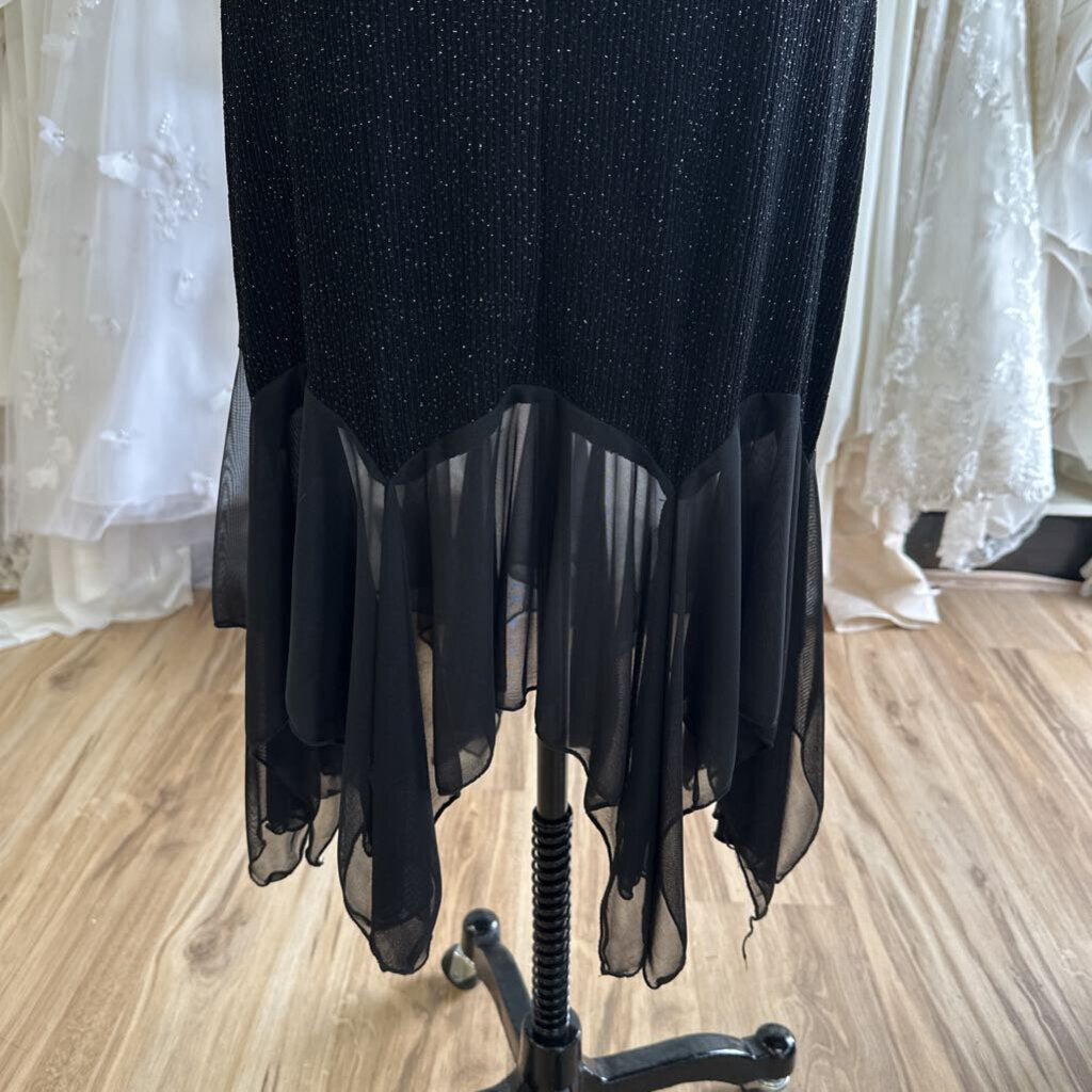 Onyx Nite Black Shimmer Ruffle Hem Midi Dress 14