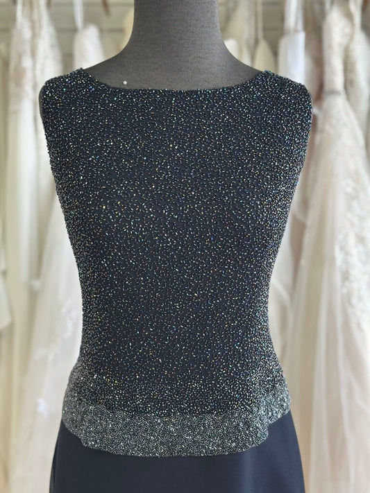 Jkara Navy Beaded Top Long Formal Dress 14
