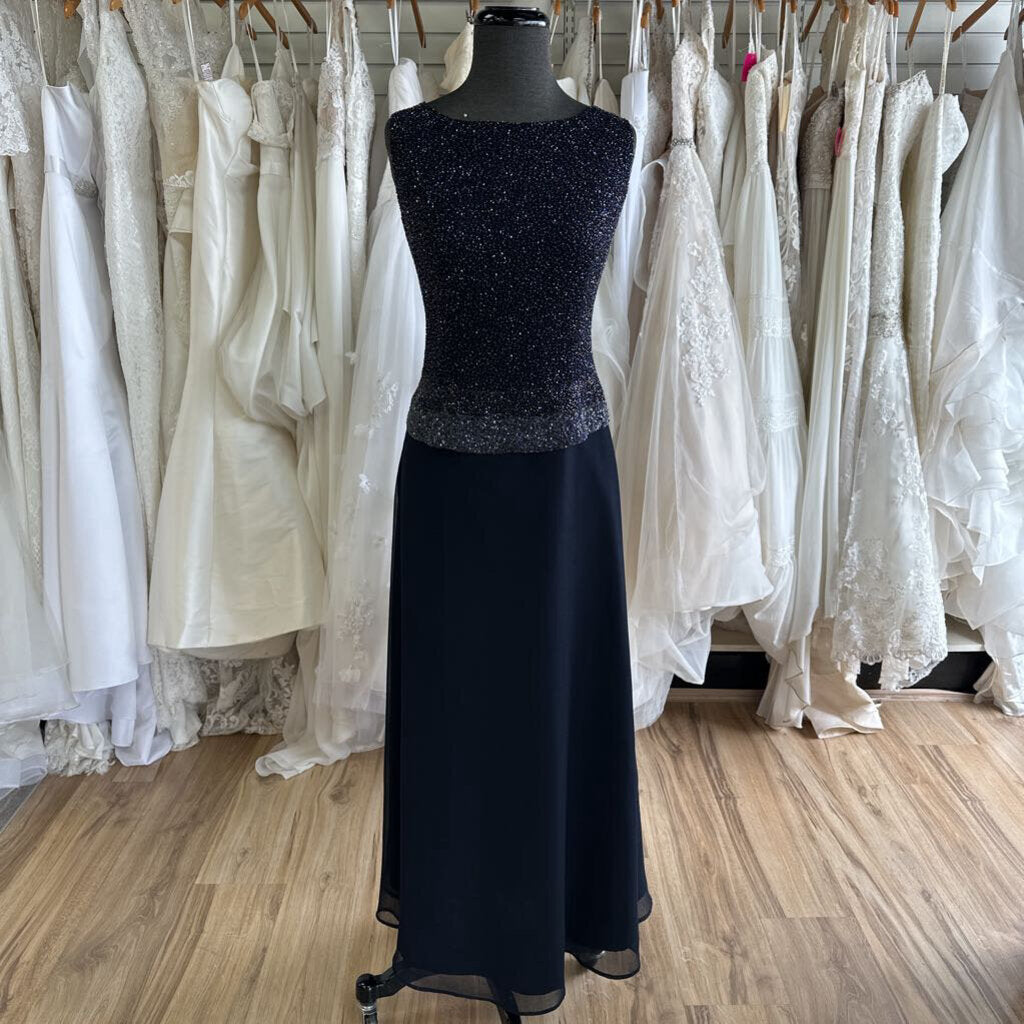 Jkara Navy Beaded Top Long Formal Dress 14