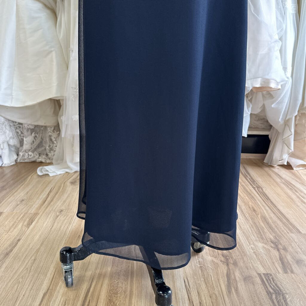 Jkara Navy Beaded Top Long Formal Dress 14