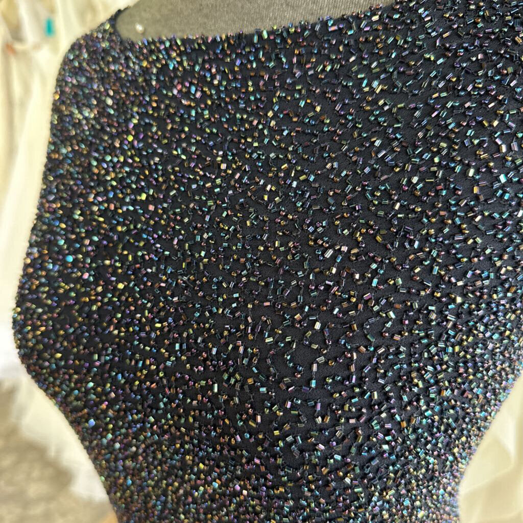 Jkara Navy Beaded Top Long Formal Dress 14