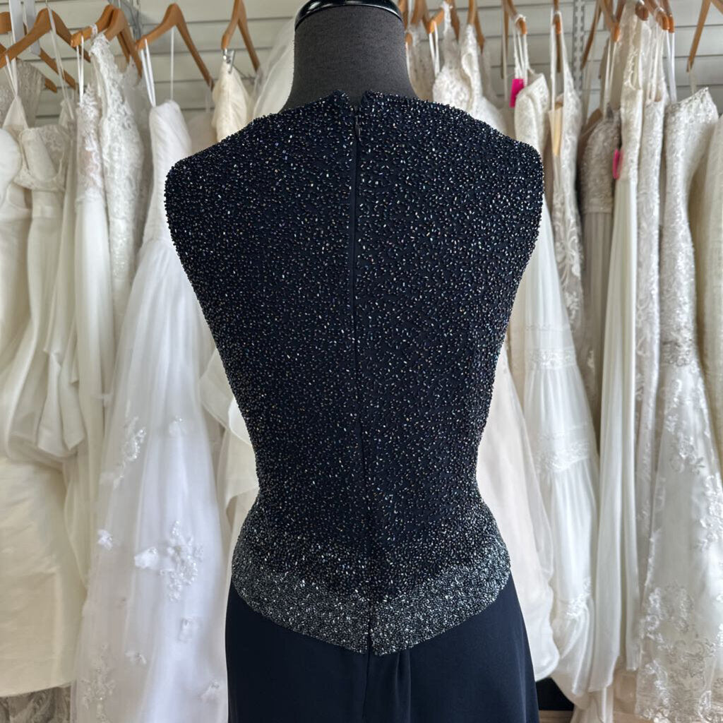 Jkara Navy Beaded Top Long Formal Dress 14