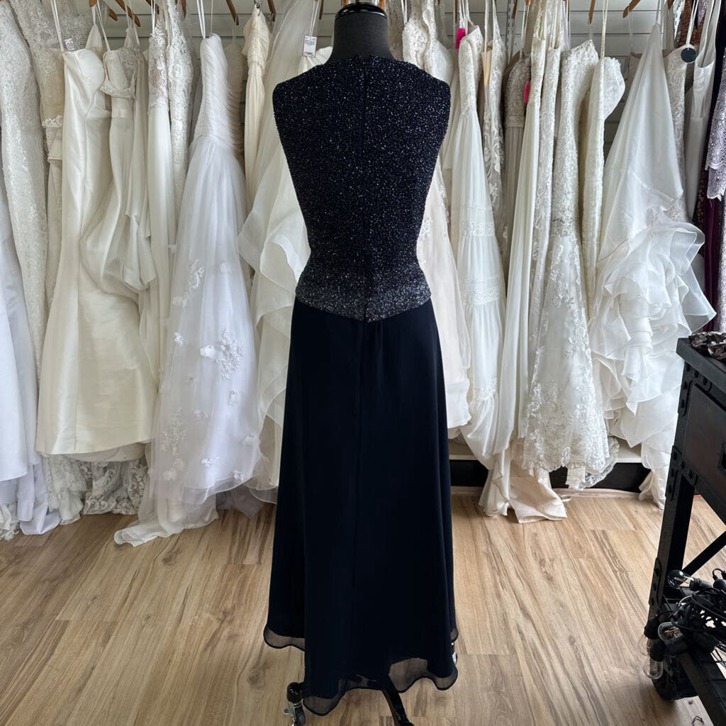 Jkara Navy Beaded Top Long Formal Dress 14