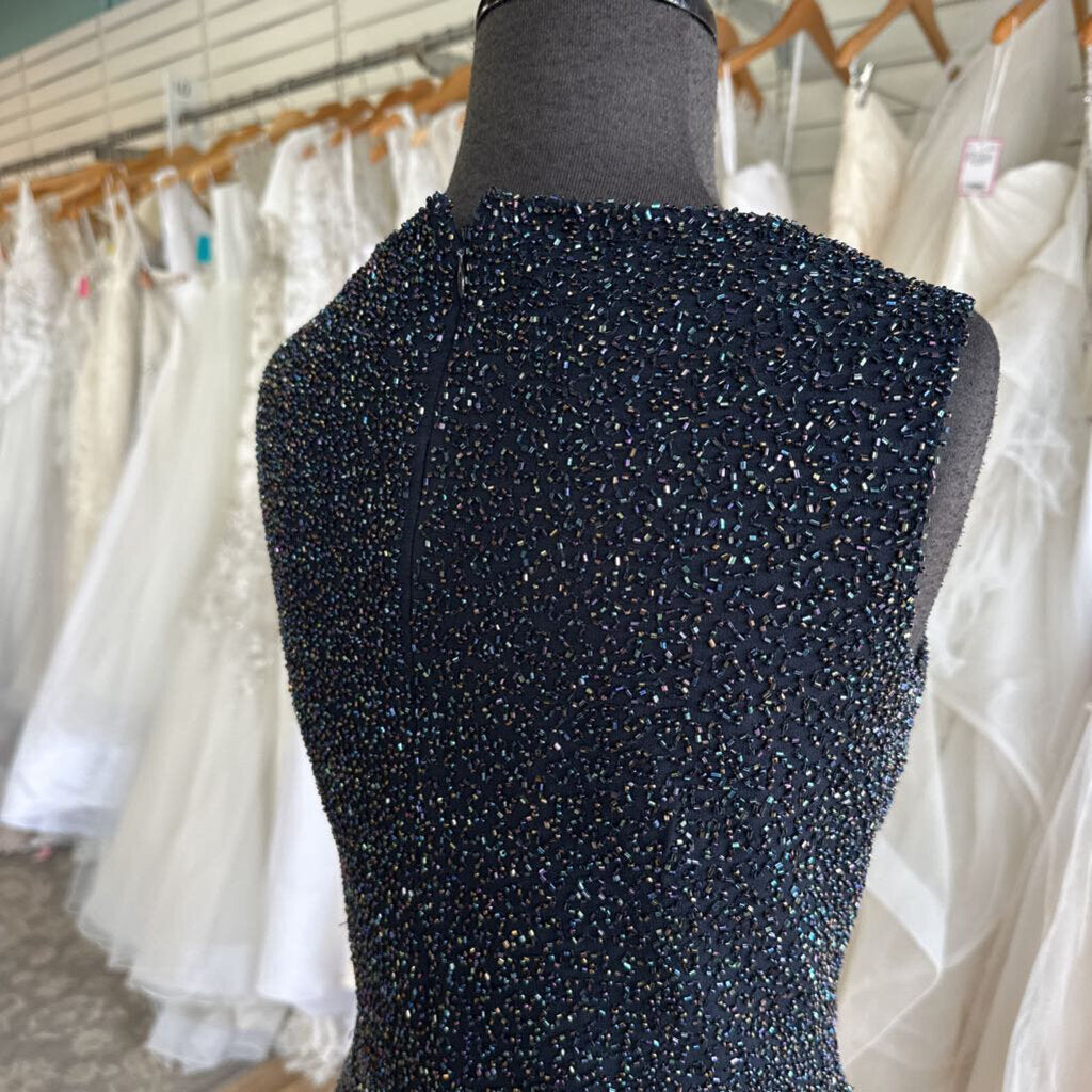 Jkara Navy Beaded Top Long Formal Dress 14