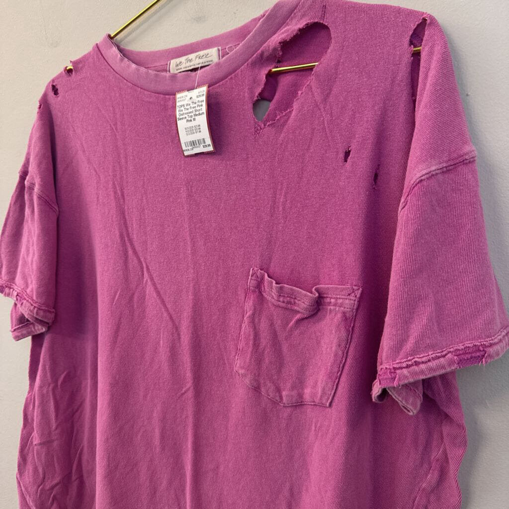 We The Free Pink Distressed Short Sleeve Top Medium