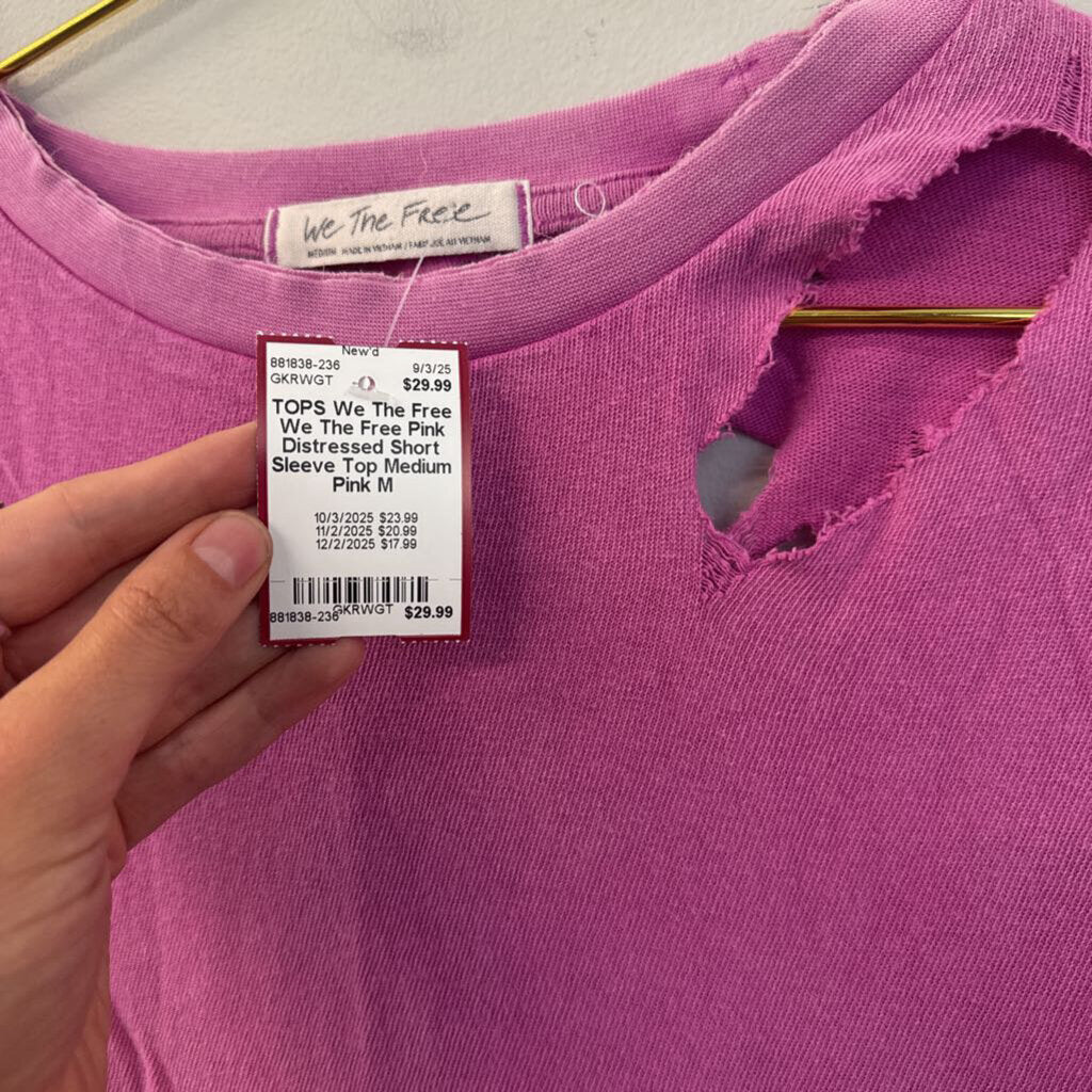 We The Free Pink Distressed Short Sleeve Top Medium