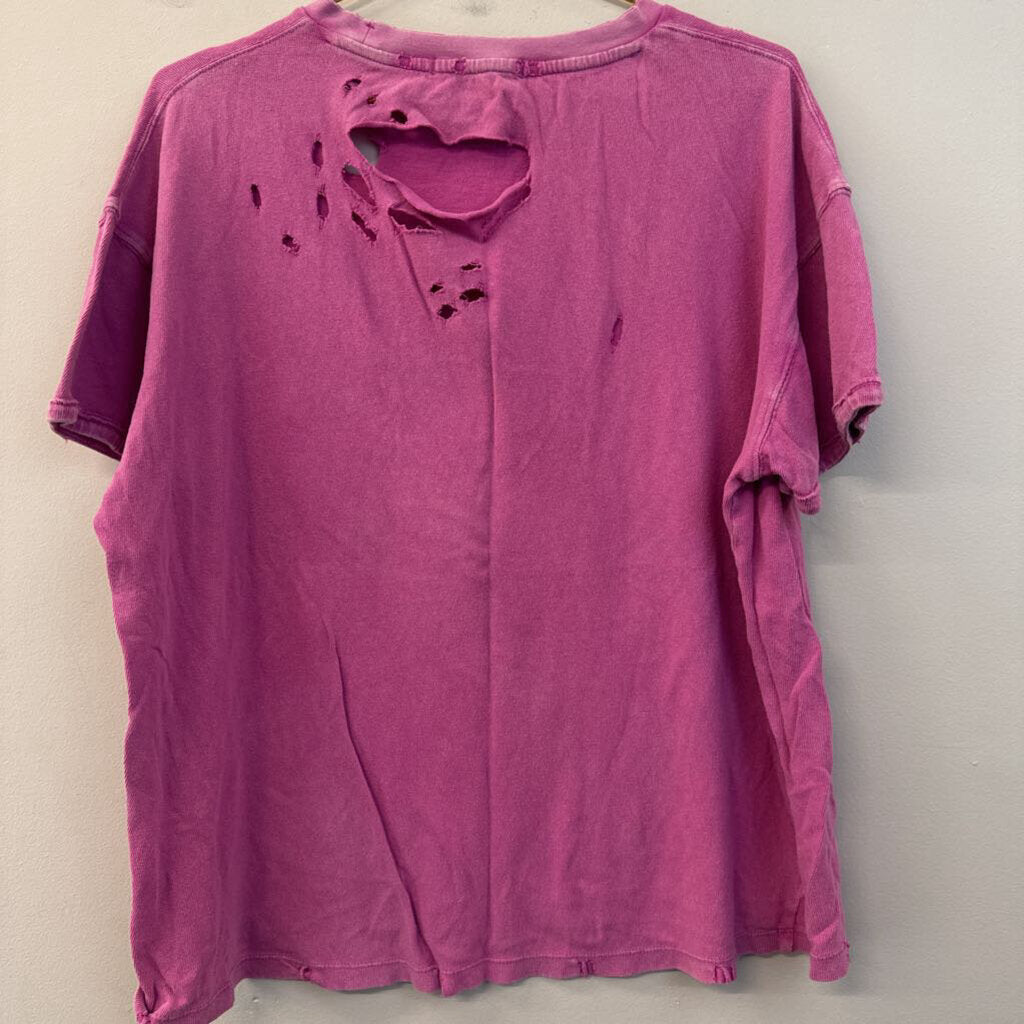 We The Free Pink Distressed Short Sleeve Top Medium
