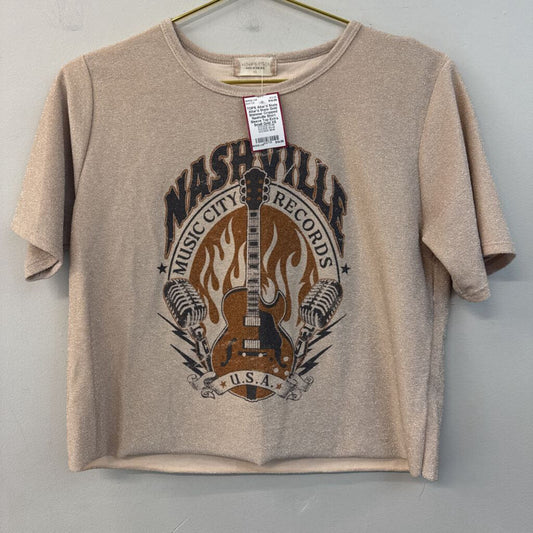 Altar'd State Gold Shimmer Cropped Nashville Short Sleeve Top Extra Small