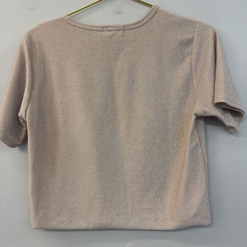 Altar'd State Gold Shimmer Cropped Nashville Short Sleeve Top Extra Small