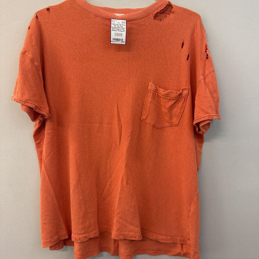 We The Free Orange Distressed Short Sleeve Top Medium