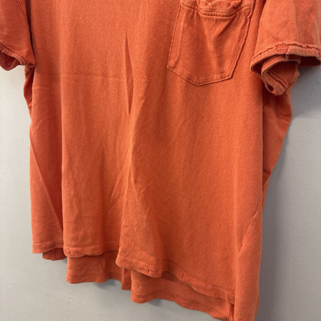 We The Free Orange Distressed Short Sleeve Top Medium