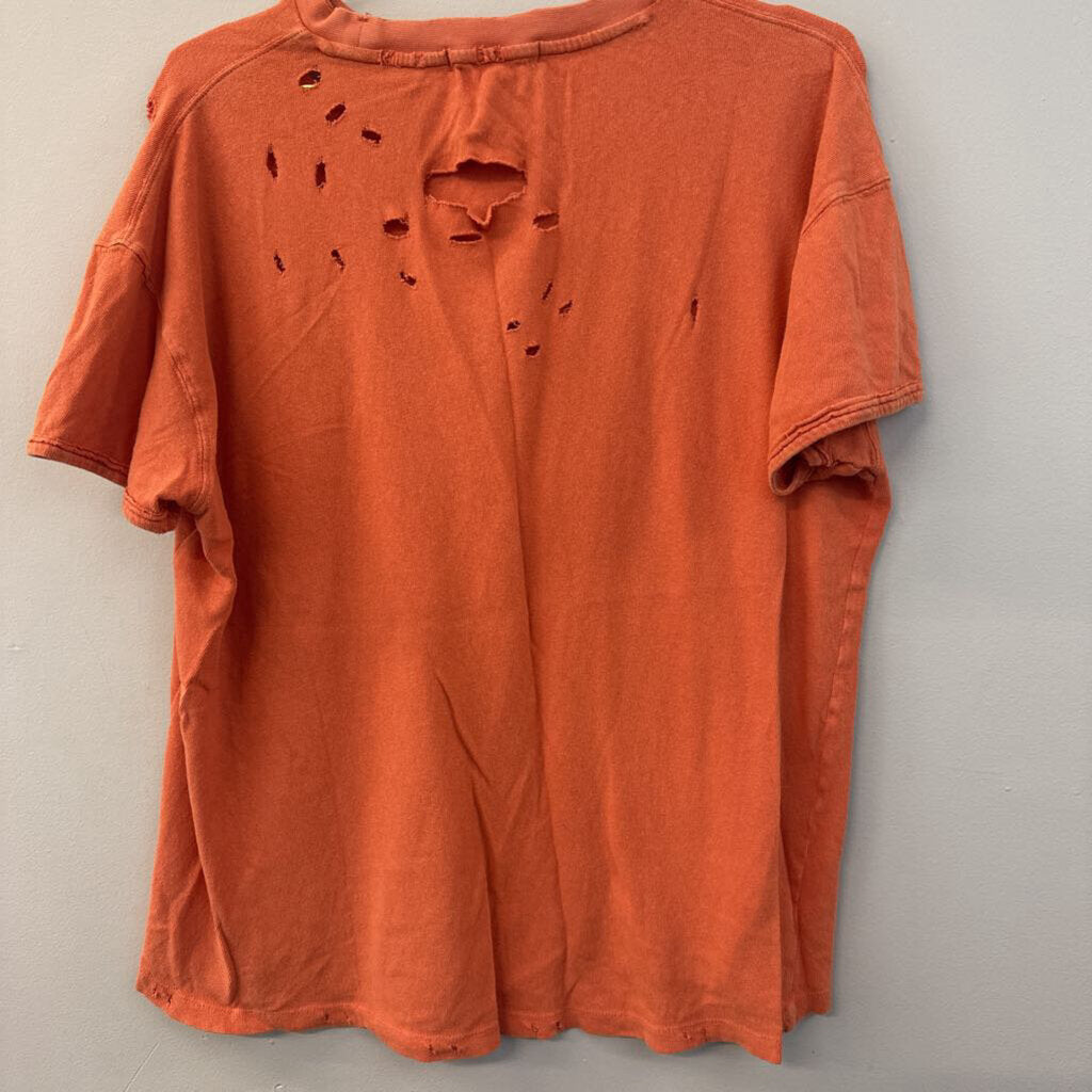 We The Free Orange Distressed Short Sleeve Top Medium
