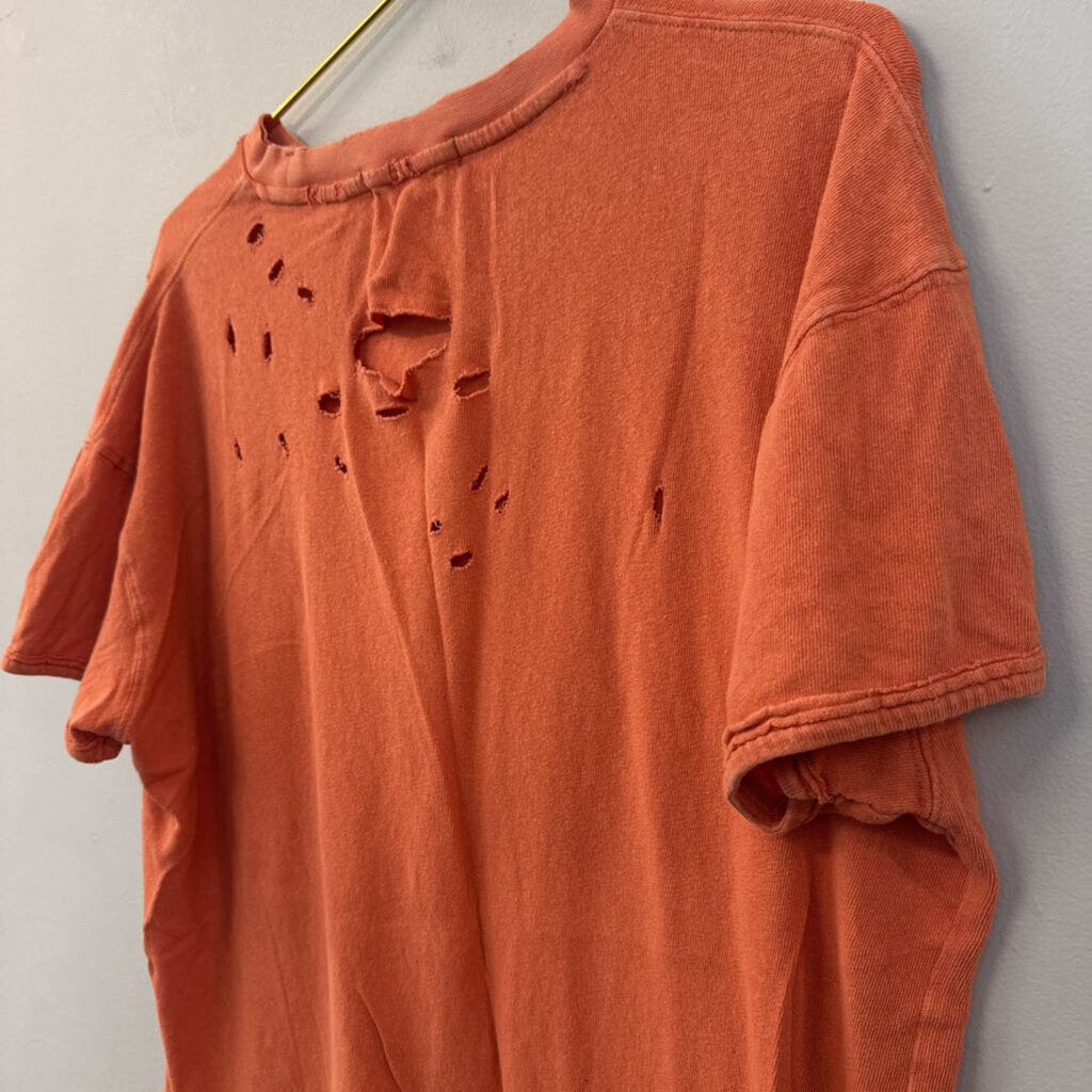 We The Free Orange Distressed Short Sleeve Top Medium