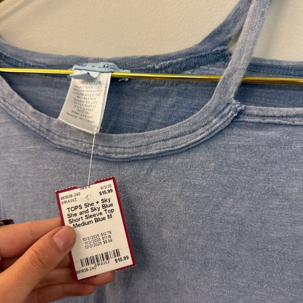 She and Sky Blue Short Sleeve Top Medium