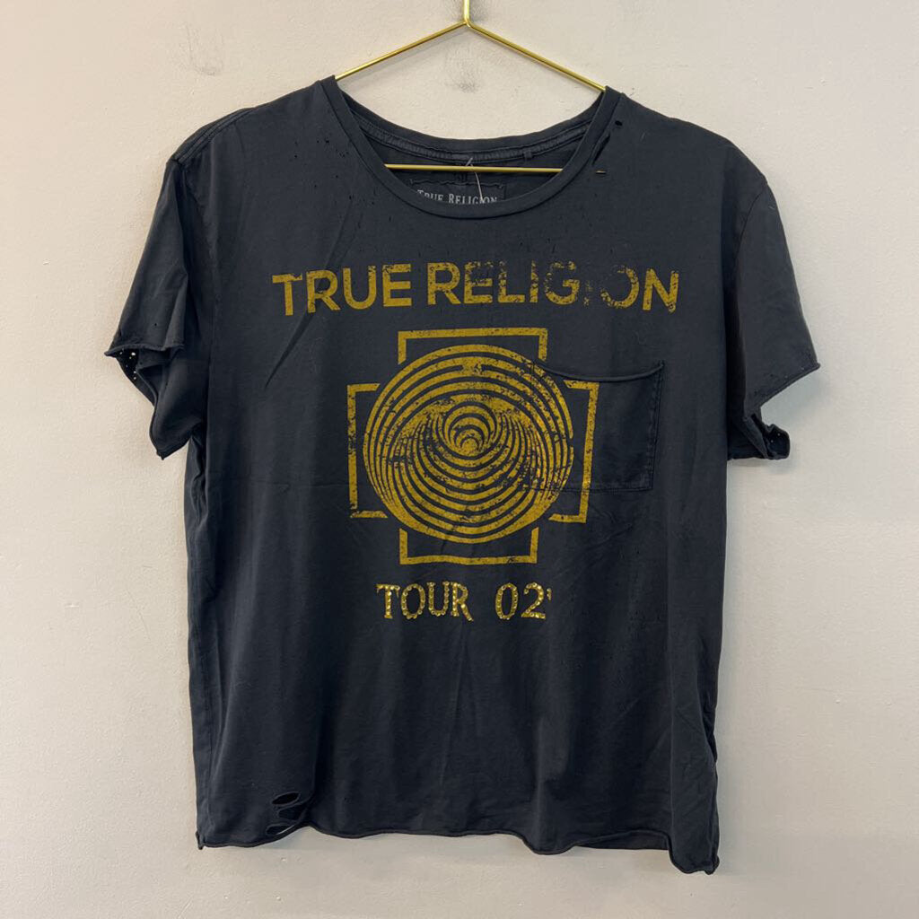 True Religion Black/ Yellow Short Sleeve Graphic Tee Large
