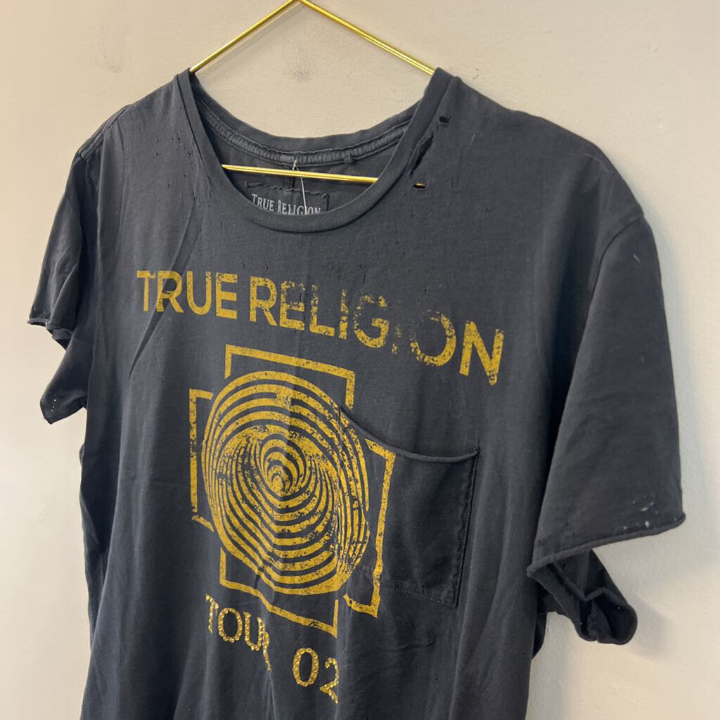 True Religion Black/ Yellow Short Sleeve Graphic Tee Large