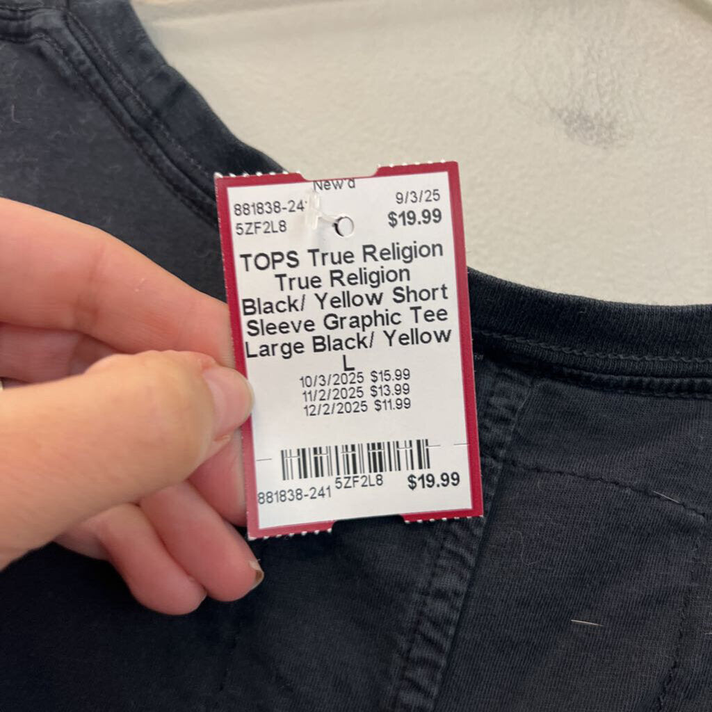 True Religion Black/ Yellow Short Sleeve Graphic Tee Large