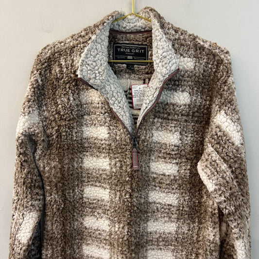 True Grit Cream/ Brown Sherpa Quarter Zip Pullover Small