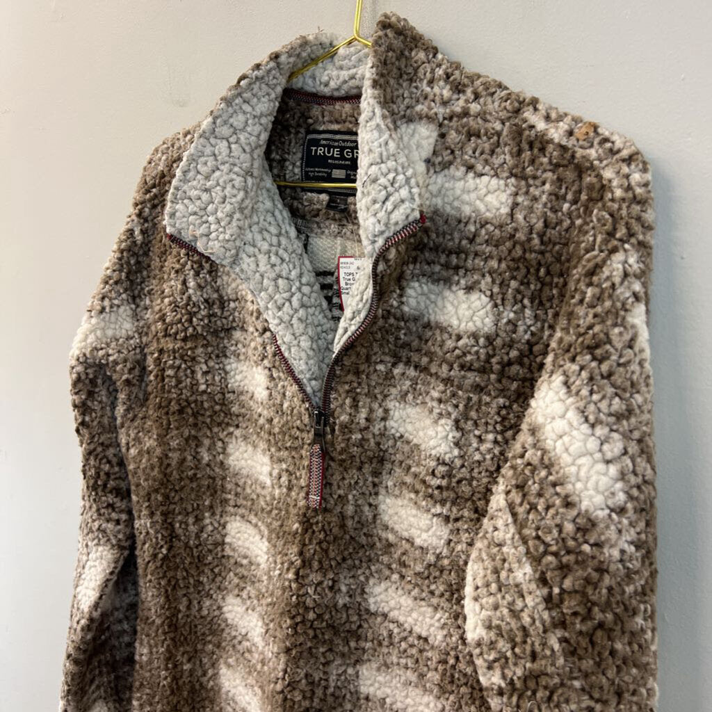 True Grit Cream/ Brown Sherpa Quarter Zip Pullover Small