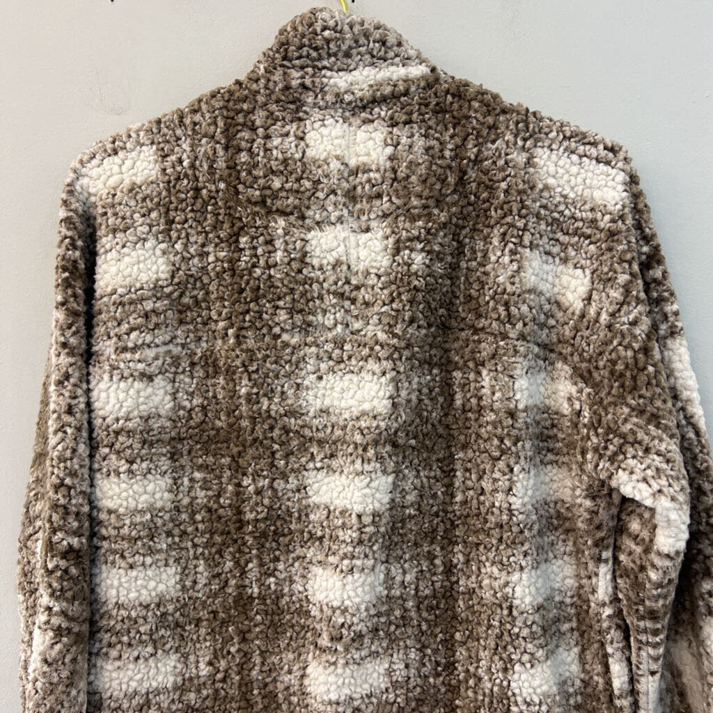 True Grit Cream/ Brown Sherpa Quarter Zip Pullover Small