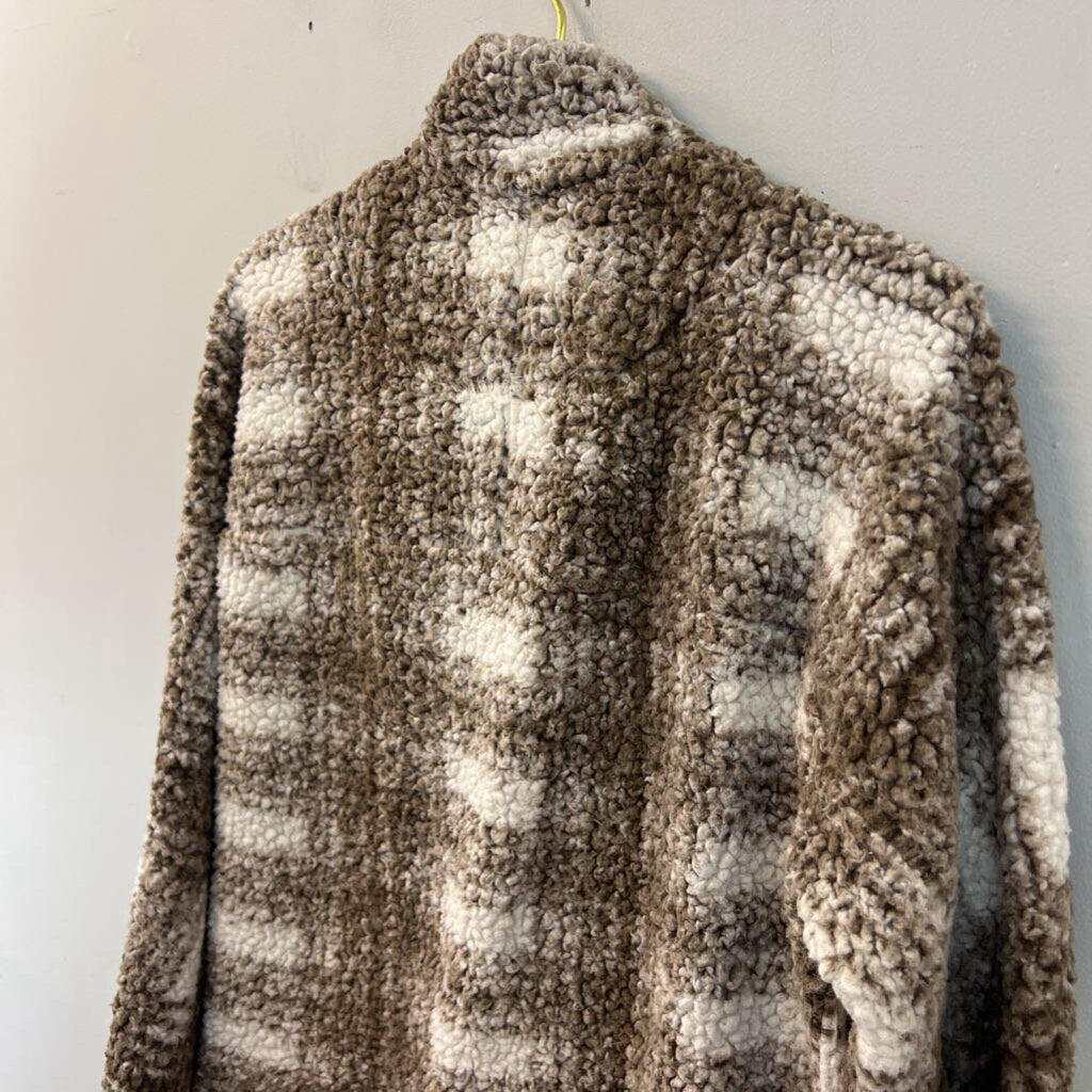 True Grit Cream/ Brown Sherpa Quarter Zip Pullover Small