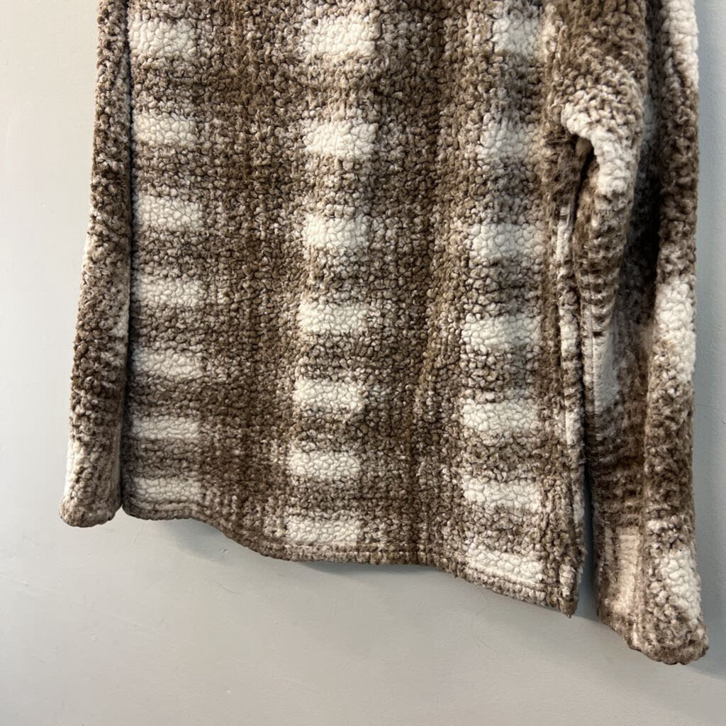 True Grit Cream/ Brown Sherpa Quarter Zip Pullover Small