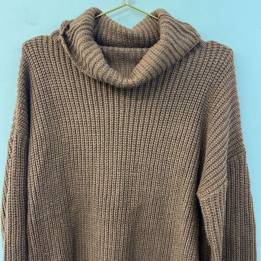 Brown Knit Turtleneck Sweater Top Medium