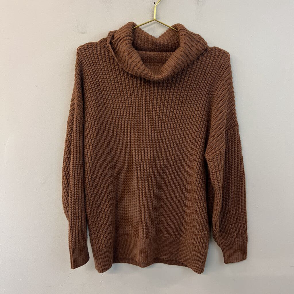 Brown Knit Turtleneck Sweater Top Medium