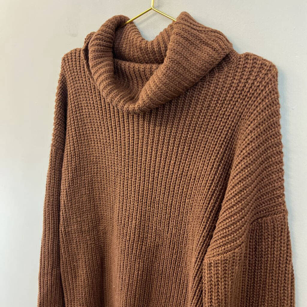 Brown Knit Turtleneck Sweater Top Medium
