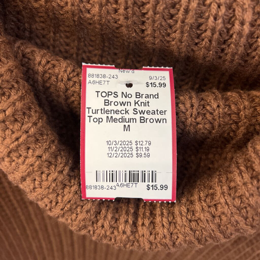 Brown Knit Turtleneck Sweater Top Medium