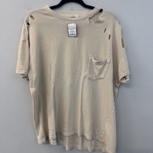 We The Free Beige Distressed Short Sleeve Top Medium