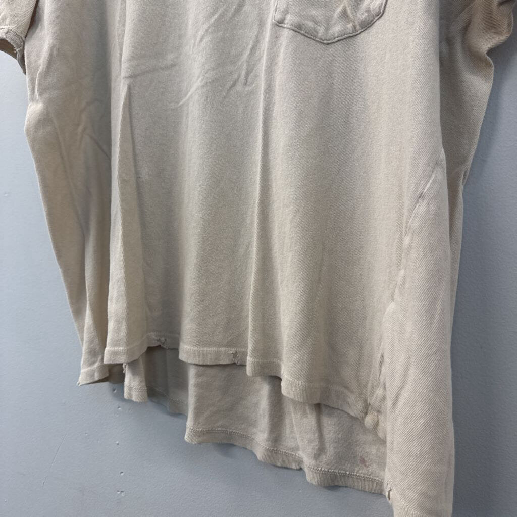 We The Free Beige Distressed Short Sleeve Top Medium