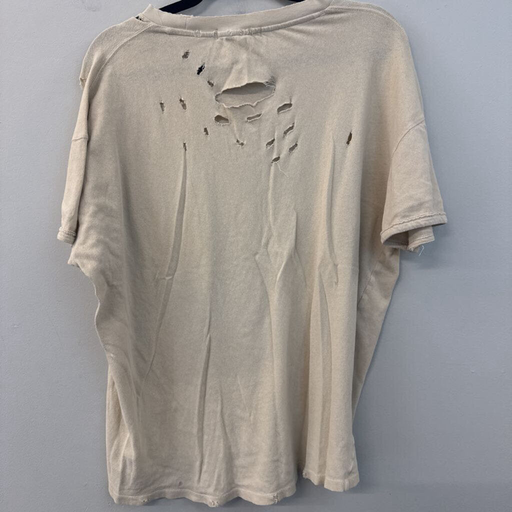 We The Free Beige Distressed Short Sleeve Top Medium