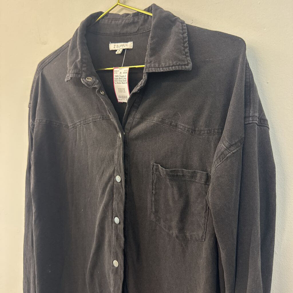 Z Supply Black Long Sleeve Snap Down Top Medium