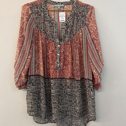 Daniel Rainn Beige/ Black/ Red Print Long Sleeve Top Medium