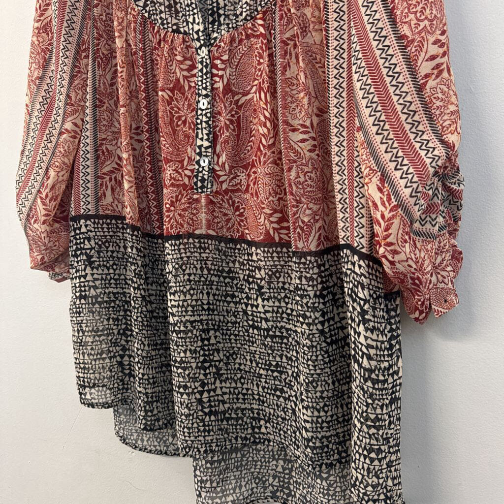 Daniel Rainn Beige/ Black/ Red Print Long Sleeve Top Medium