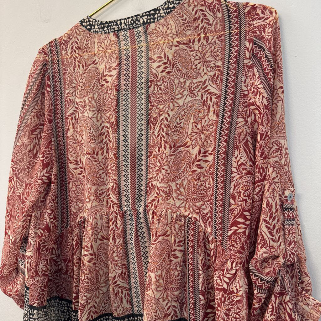 Daniel Rainn Beige/ Black/ Red Print Long Sleeve Top Medium