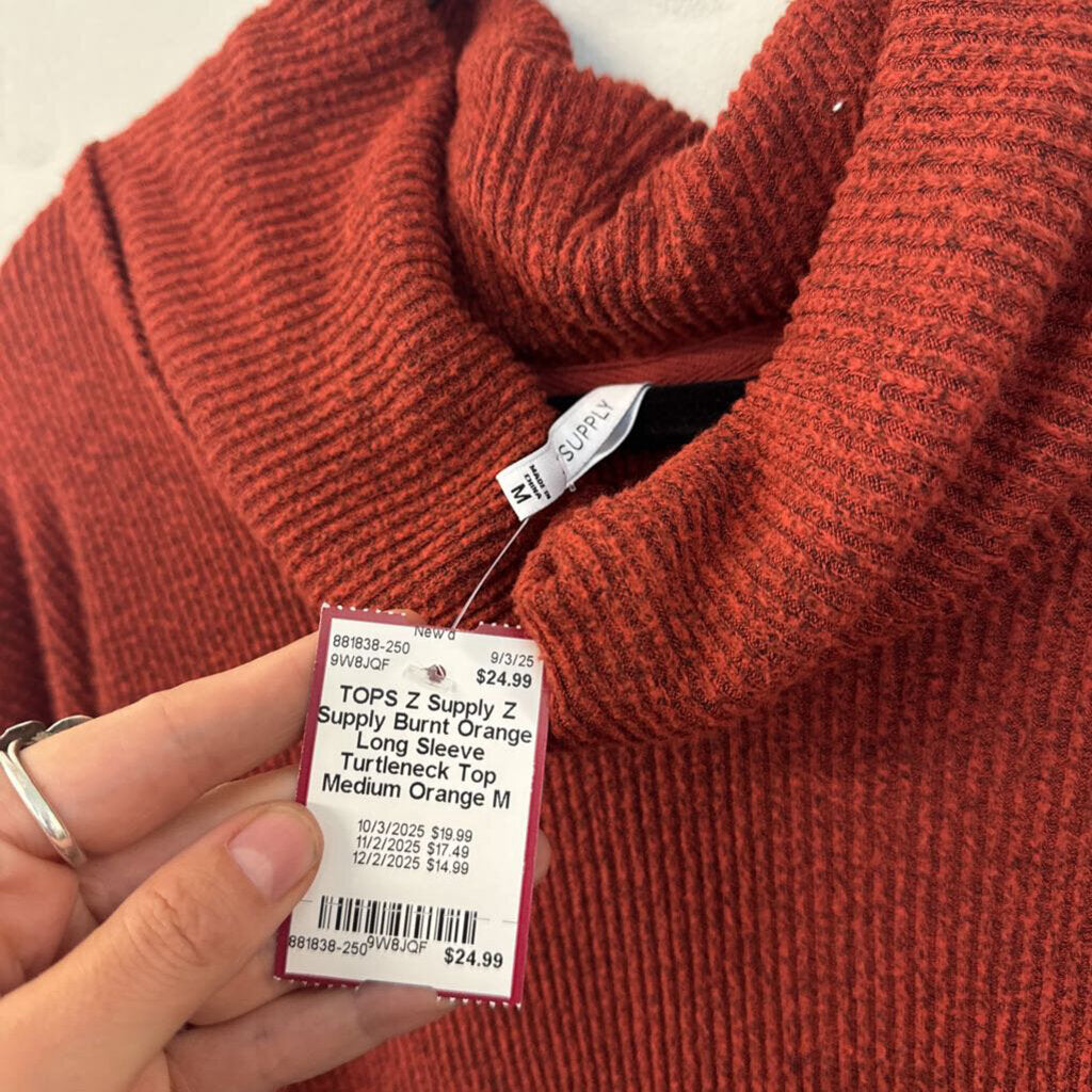 Z Supply Burnt Orange Long Sleeve Turtleneck Top Medium