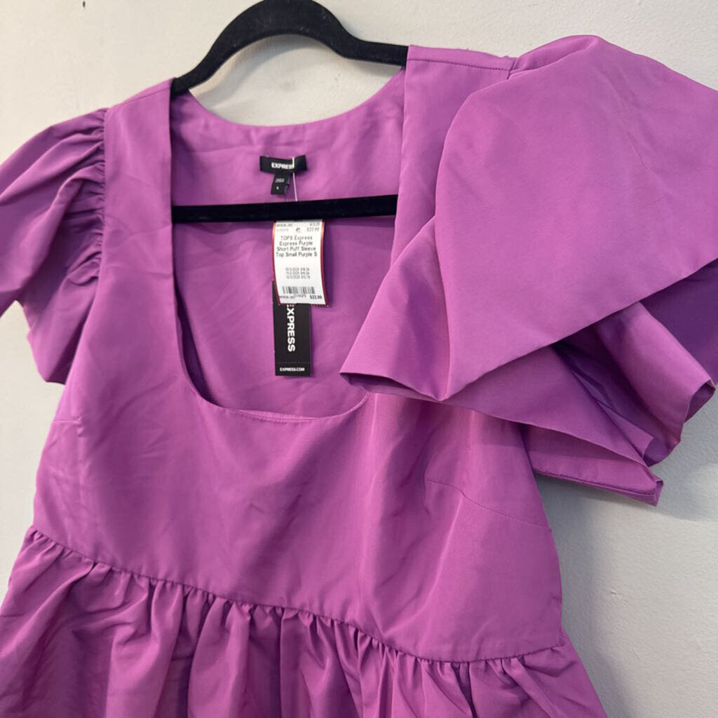 Express Purple Short Puff Sleeve Top Small