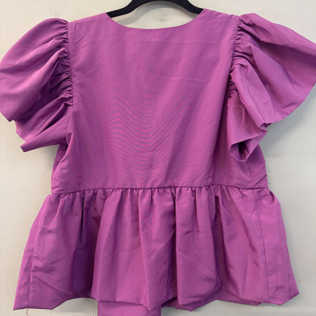 Express Purple Short Puff Sleeve Top Small