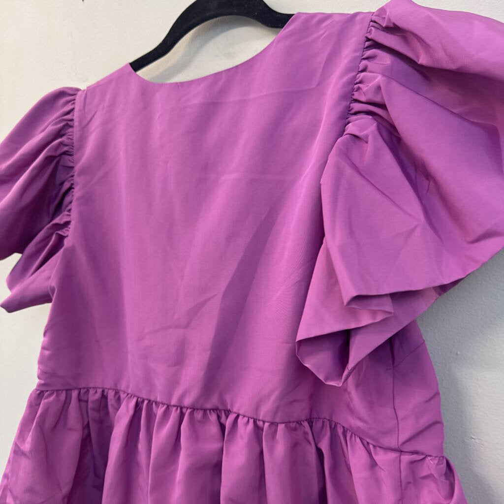 Express Purple Short Puff Sleeve Top Small