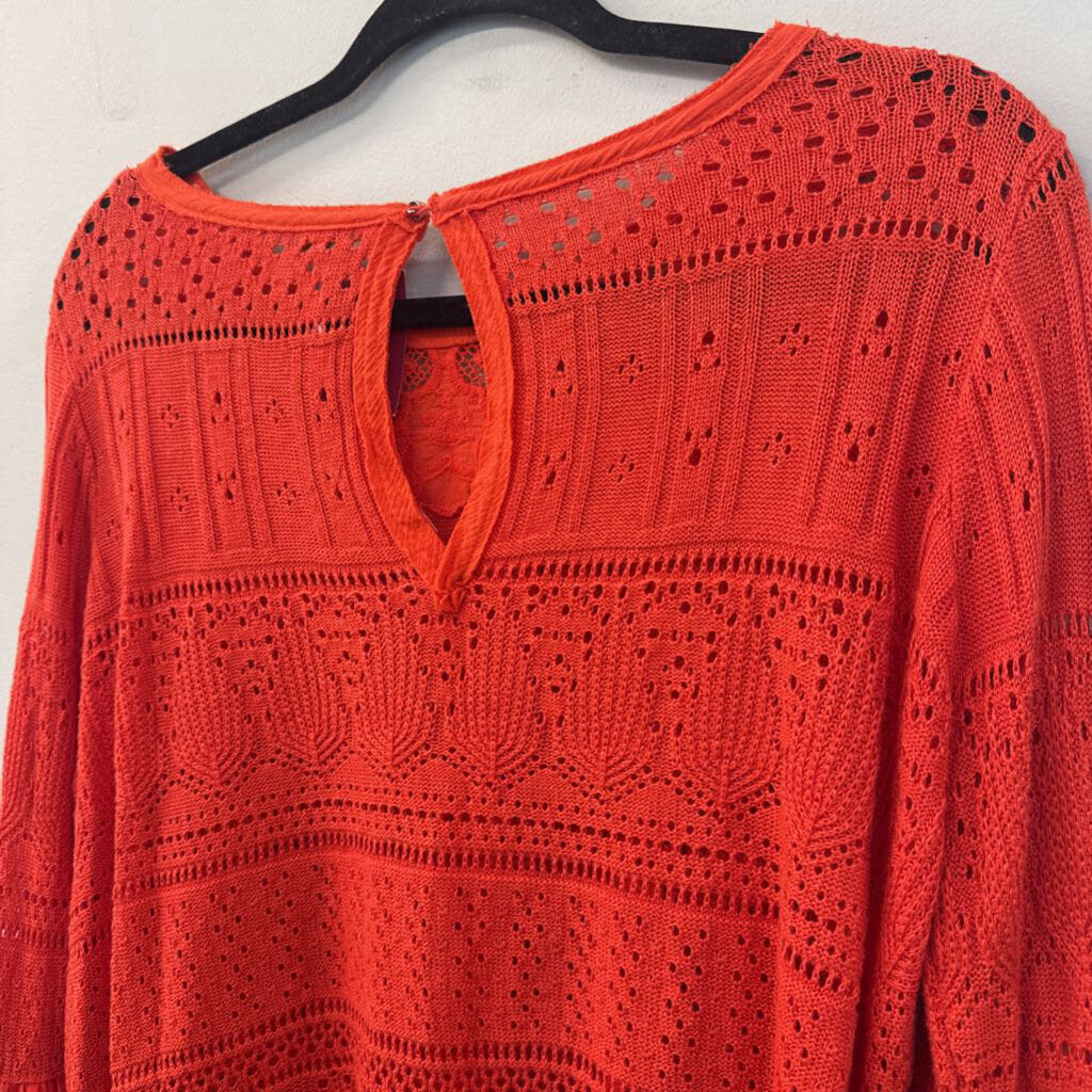 Free People Red Lace Long Bell Sleeve Top Medium
