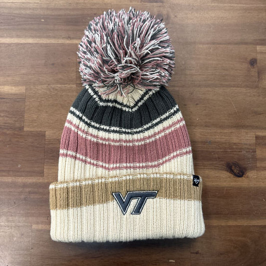 47 Cream/ Multi Striped Knit Virginia Tech Beanie Hat