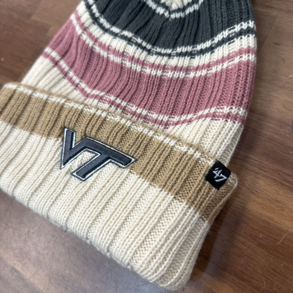 47 Cream/ Multi Striped Knit Virginia Tech Beanie Hat