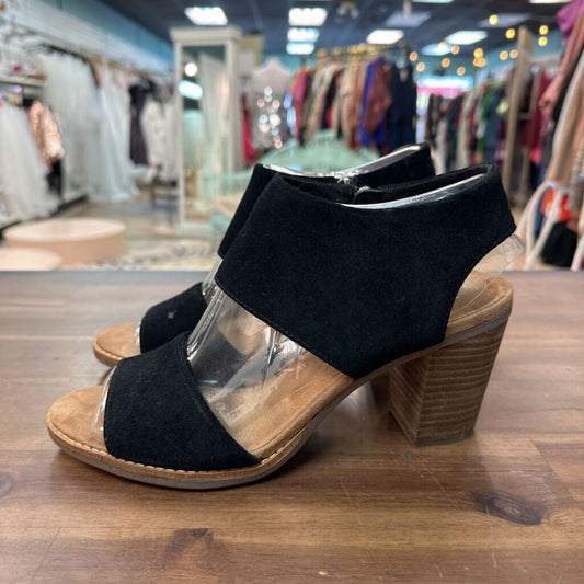 Toms Black Suede Majorca Cutout Heeled Sandals 9